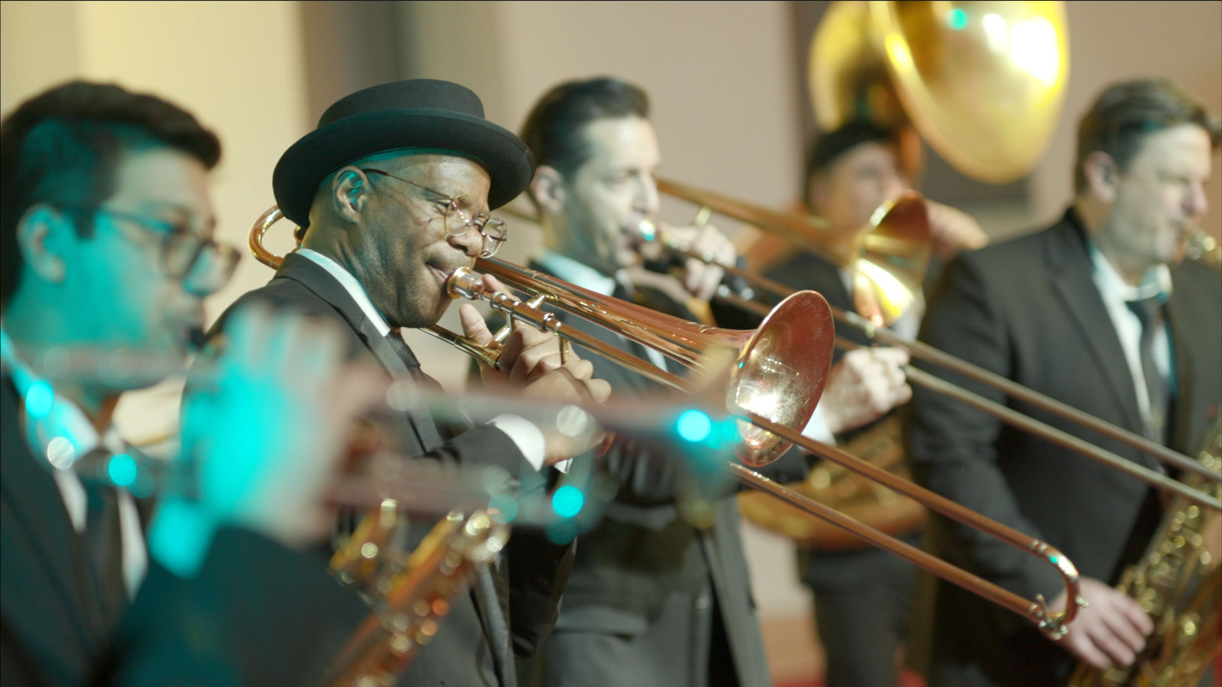 Live brass musicians performing